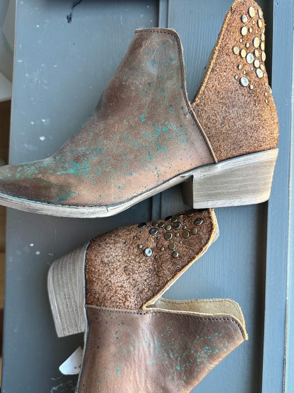 Circle G Brown Studded Suede-Look Ankle Booties